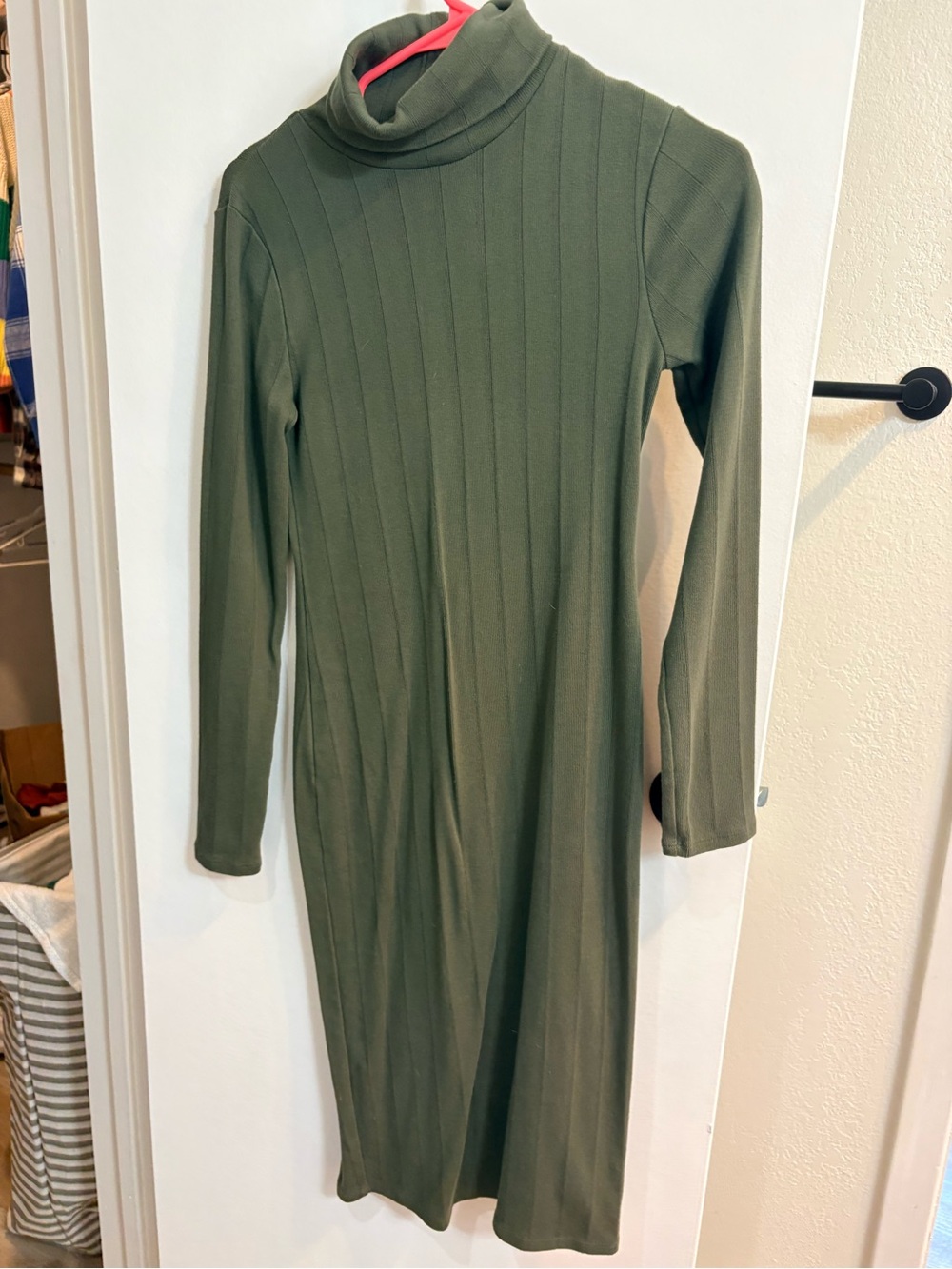 wild fable Olive Green Ribbed Turtleneck Midi Dress